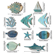 Handcrafted Wooden Ocean - Fish, Coral, Starfish & Sailboat Set for Home/Bathroom, Coastal Style Art