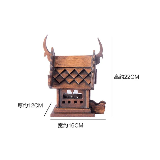 Eco-Friendly Solid Wood Carved House Ornament