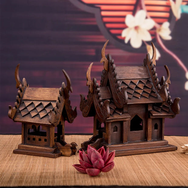 Eco-Friendly Solid Wood Carved House Ornament