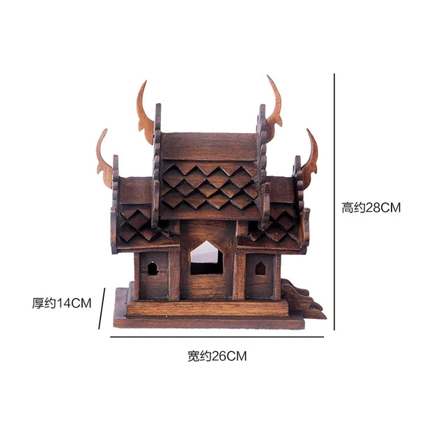 Eco-Friendly Solid Wood Carved House Ornament