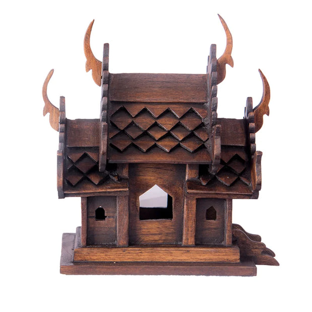 Eco-Friendly Solid Wood Carved House Ornament
